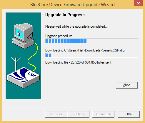 DFUWizard flashing the DBT-120 adapter