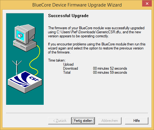 DFUWizard after a successful flashing process