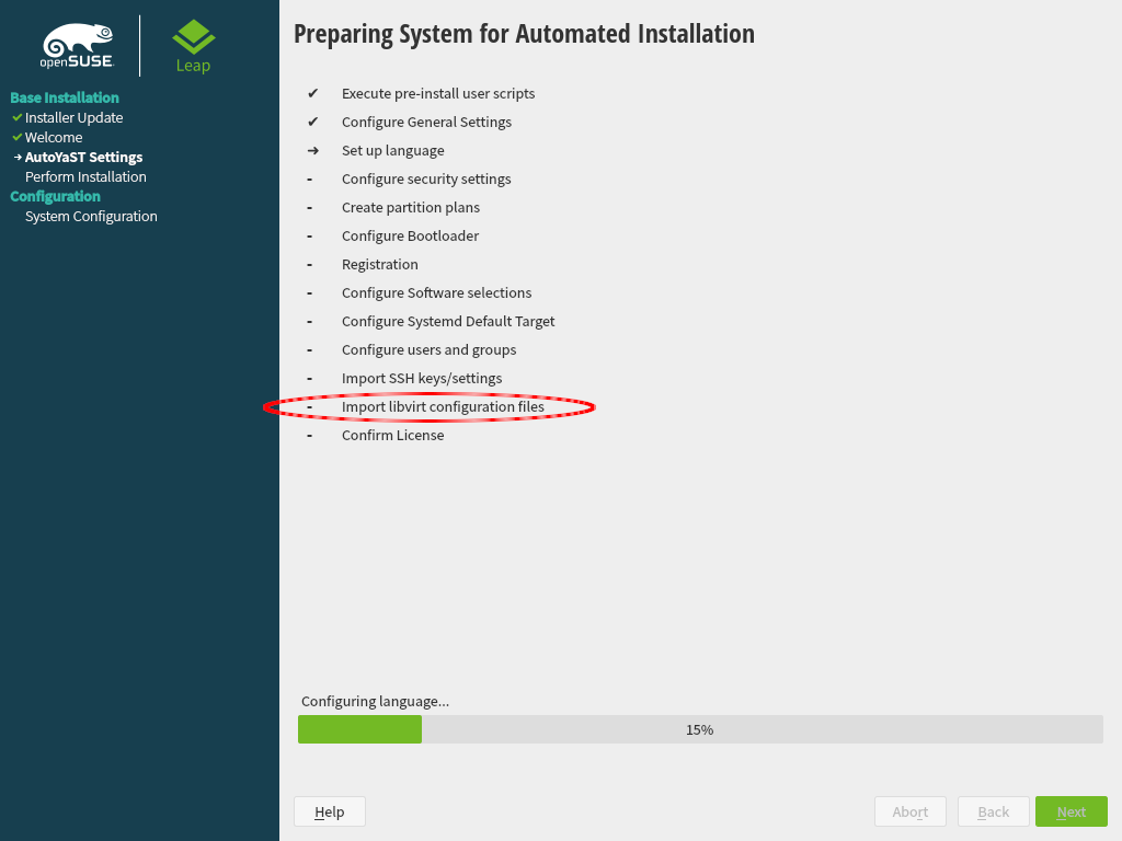Screenshot of Yast's installation proposal preparation phase