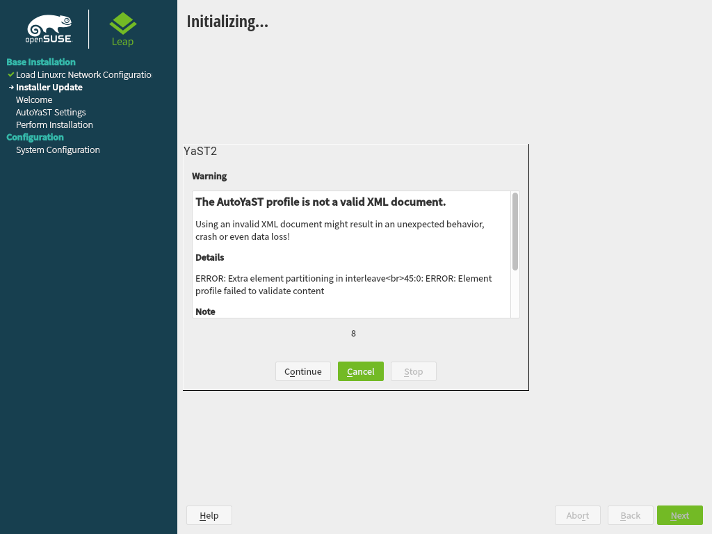 Autoyast profile validation failed error (due to keep_unknown_lv)