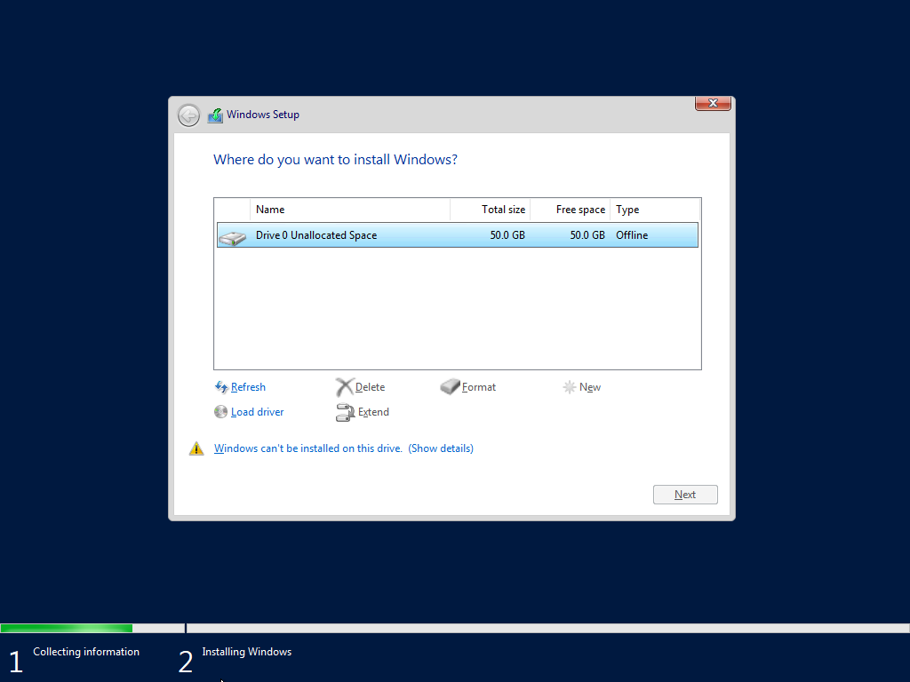 Screenshot of Windows installer with error message